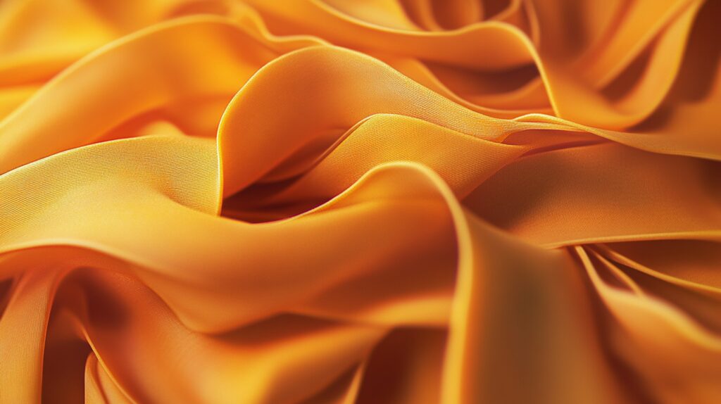 Close-up of smooth, golden-yellow fabric with soft folds and a shiny texture.